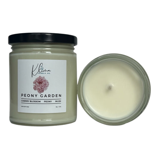Peony Garden Candle by Klima Candle Co. – A floral candle with peony, magnolia, and cedarwood, inspired by a blooming garden.